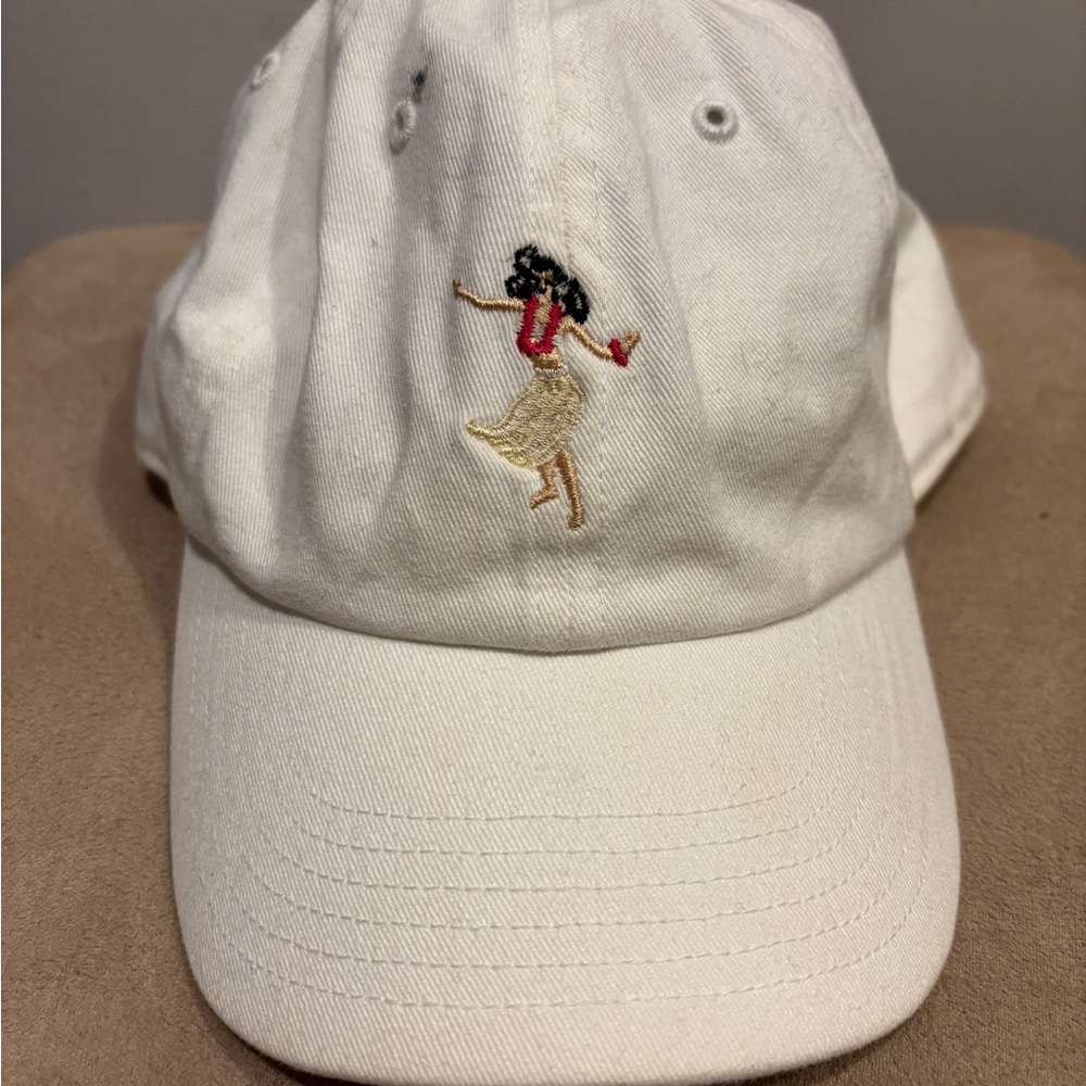 White Kids Hat with Embroidered Hula Dancer
